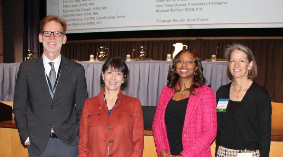 NIBIB Director Bruce Tromberg, Ph.D.; NIH Director Monica M. Bertagnolli, M.D.; NIBIB Program Director for the Point of Care Technologies Research Network Tiffani Bailey Lash, Ph.D.; and Rice University Professor of Bioengineering Rebecca Richards-Kortum, Ph.D.